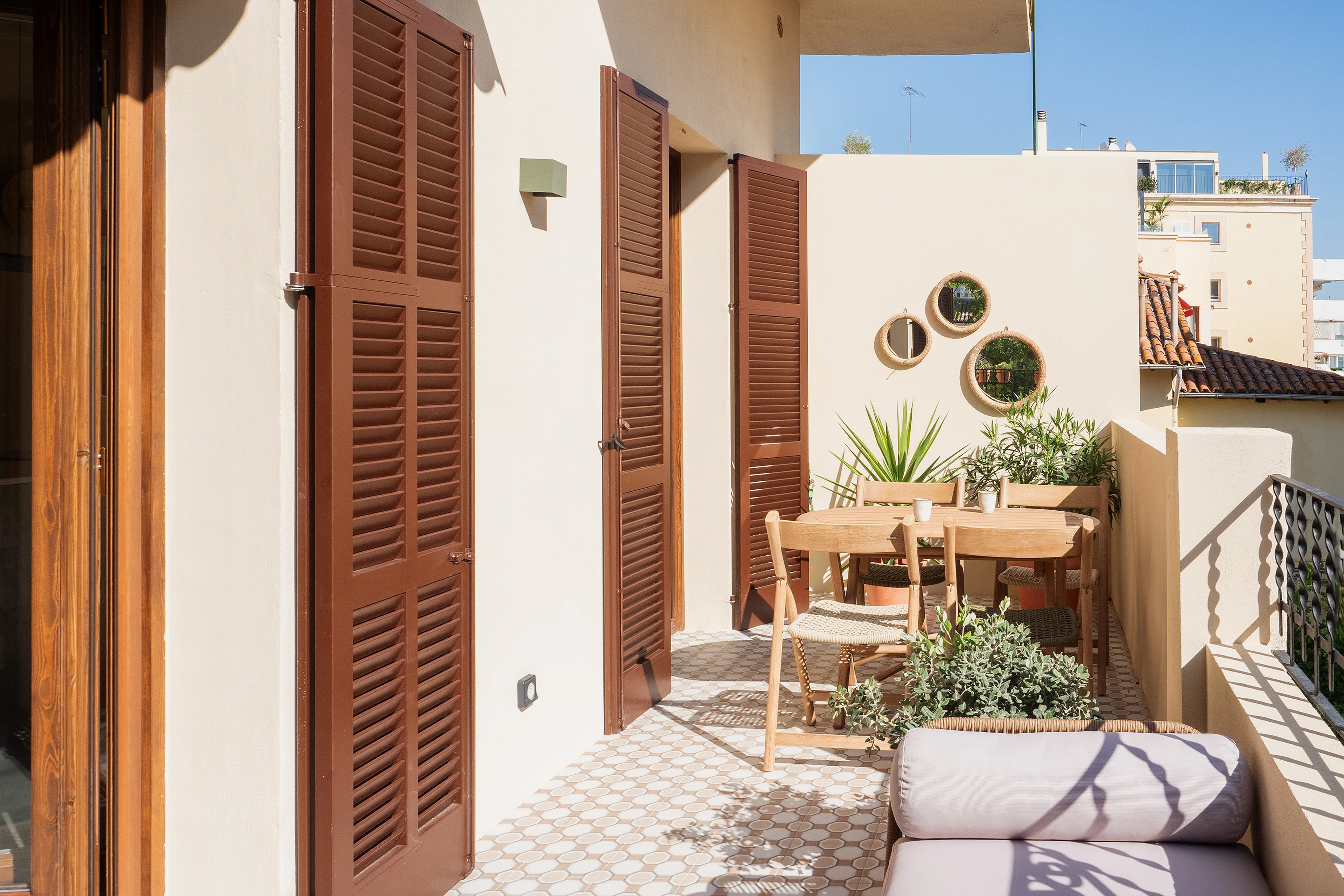 Luxury apartment terrace with green views