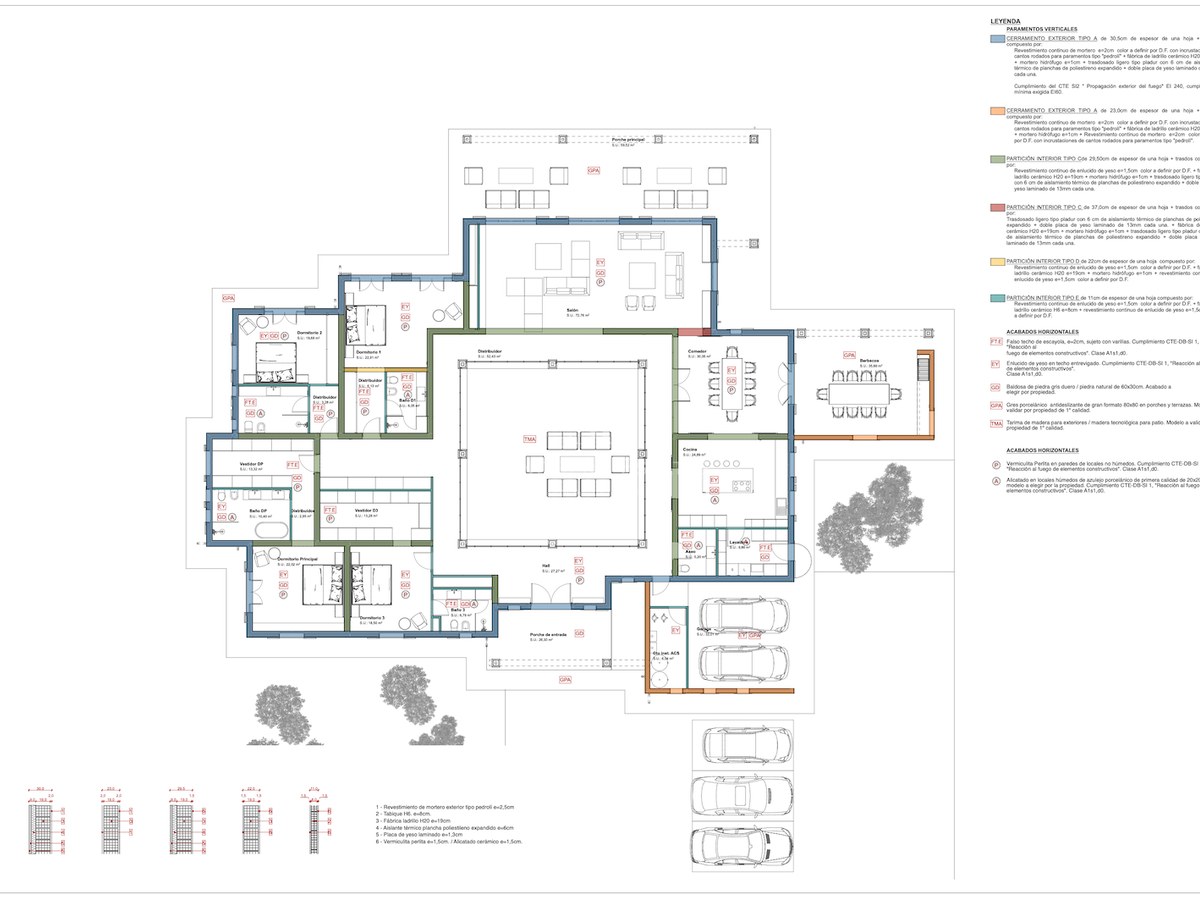 Detailed architectural floor plan showing room layouts, garage, and terraces of a luxury villa.