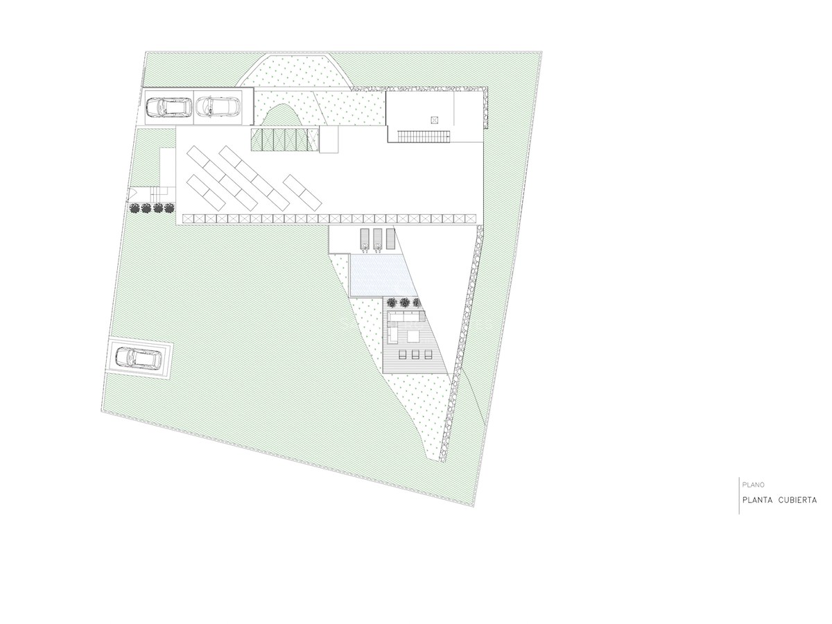 Plan de masse architectural détaillé d'une villa de luxe montrant le jardin et les zones de stationnement.
