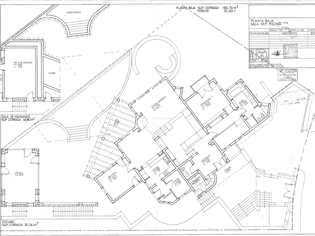 Detailed architectural floor plan showing ground floor layout, pool area, and interior living spaces.