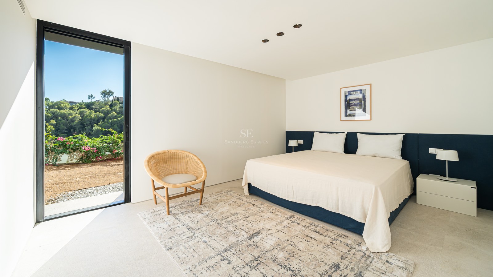 View of a modern villa with infinity pool, lush greenery, and minimalist architectural design. Natural lighting.