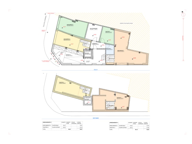 Detailed technical floor plans showing underground parking spaces, storage units, and lift access.