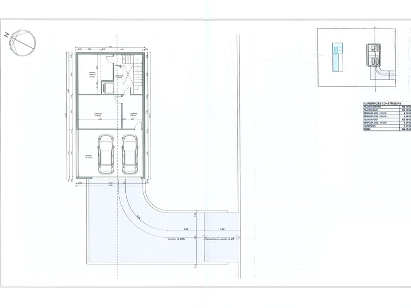 Plan d'architecte du sous-sol comprenant un garage pour deux voitures, une buanderie et un cellier.