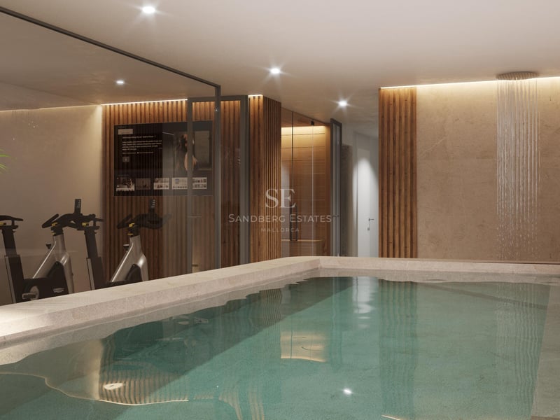 Vue extérieure d'une villa moderne avec piscine à débordement, jardin et design minimaliste. Architecture lumineuse et élégante.