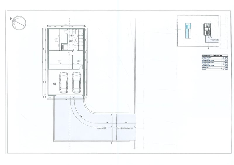 Plan d'architecte du sous-sol comprenant un garage pour deux voitures, une buanderie et un cellier.