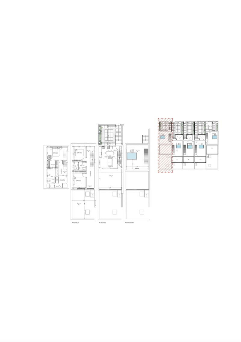 Plans d'étage détaillés montrant le rez-de-chaussée, le premier étage et le toit-terrasse avec piscine privée.